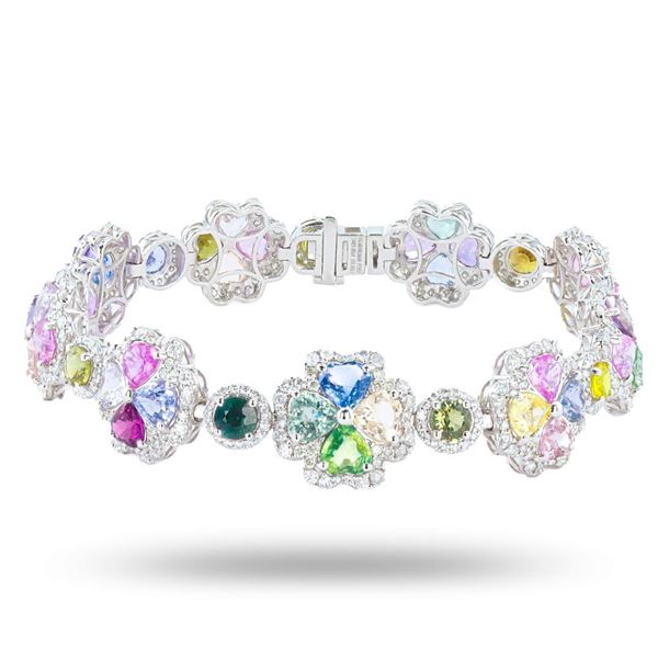 21.05 ctw UNHEATED MultiColor Sapphire and 3.49 ctw Diamond Platinum Bracelet (G