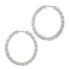 Image 2 : 14K White Gold Large 5 ctw In and Out Emerald Cut Diamond Oval Shape Hoop Earrin