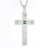 Image 2 : Unisex Vintage 18K Gold Emerald & Diamond Textured Cross Pendant & 24" Box Chain