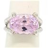 Image 1 : 14k White Gold Twisted Cable 8.5 ctw Oval Kunzite Solitaire Ring 4 Diamond Accen