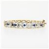 Image 2 : Vintage 14K TT Gold 1.50 ctw Diamond & Sapphire Open Flower Hinged Bangle Bracel