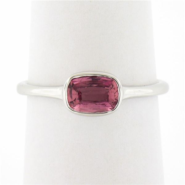 18k White Gold 0.81 ctw GIA Cushion Padparadscha Sapphire Bezel Solitaire Ring