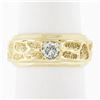 Image 8 : Vintage 14K Gold .28 ctw Round Pave Diamond Wide Nugget Finish Solitaire Band Ri
