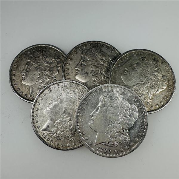 1890 Morgan Silver Dollar (VG+) Set of 5
