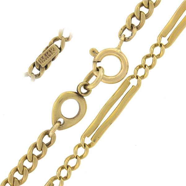 Vintage 14k Gold Curb Link w/ Polished Open Bar Link Long 32" Chain Necklace