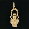 Image 2 : Vintage 14k Gold Textured Two-Handled Swinging Fragrance Jar Charm Pendant
