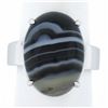 Image 1 : New 14k White Gold 18.2x13mm Oval Cabochon Gray Banded Agate Solitaire Ring