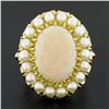 Image 2 : Vintage 14K Yellow Gold Oval Cabochon Opal Solitaire & Pearl Bead Cocktail Ring
