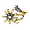 Image 1 : Vintage 14k Yellow Gold 1.20 ctw Sapphire & Pearl Detailed Flower Leaf Pin Brooc