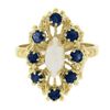 Image 4 : Vintage 14k Gold Marquise Cabochon Opal & .40 ctw Sapphire Open Textured Work Ri