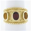 Image 1 : 14k Yellow Gold Oval Garnet Citrine Matte Finish Bead Work Wide Cigar Band Ring