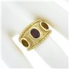 Image 3 : 14k Yellow Gold Oval Garnet Citrine Matte Finish Bead Work Wide Cigar Band Ring