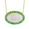 Image 3 : NEW 14k Gold 6.31 ctw GIA Oval Cabochon Opal w/ Emerald Halo Pendant Necklace