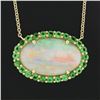 Image 4 : NEW 14k Gold 6.31 ctw GIA Oval Cabochon Opal w/ Emerald Halo Pendant Necklace