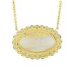 Image 7 : NEW 14k Gold 6.31 ctw GIA Oval Cabochon Opal w/ Emerald Halo Pendant Necklace