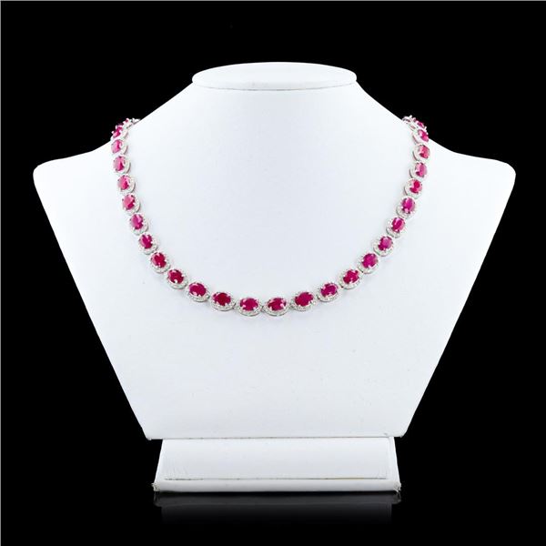 36.82 ctw BURMESE Ruby and 3.91 ctw Diamond Platinum Necklace (GIA CERTIFIED)
