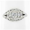 Image 1 : Antique Art Deco Platinum 0.81 ctw Old Cut Diamond Detailed Etched Domed Band Ri