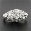 Image 2 : Antique Art Deco Platinum 0.81 ctw Old Cut Diamond Detailed Etched Domed Band Ri