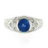 Image 4 : NEW 14k Gold GIA Half Bezel Round Sapphire w/ Diamond Milgrain & Wheat Work Ring