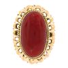 Image 4 : Vintage 18k Gold GIA Oval Cabochon Orange-Red Coral w/ Open Work Frame Ring