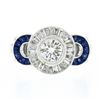 Image 5 : NEW 18k Gold 1.66 ctw GIA Round Diamond Baguette Halo Sapphire Bezel Milgrain Ri