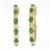 Image 1 : 18K Gold 2.74 ctw Alternating Round Diamond & Emerald Oval Hoop Huggie Earrings