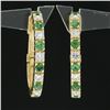 Image 2 : 18K Gold 2.74 ctw Alternating Round Diamond & Emerald Oval Hoop Huggie Earrings