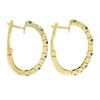 Image 5 : 18K Gold 2.74 ctw Alternating Round Diamond & Emerald Oval Hoop Huggie Earrings