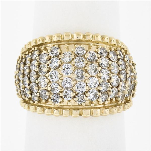 14k Yellow Gold 2 ctw Prong Set Round Brilliant Diamond Wide Dome Cigar Band Rin