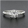 Image 2 : Vintage Platinum 1.14 ctw GIA Round Diamond w/ Baguette Accent Engagement Ring
