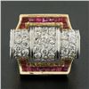 Image 2 : Unique Vintage Retro 14k Gold & Platinum 2.75 ctw Diamond & Ruby Insert Ring Set