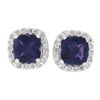 Image 1 : 18K White Gold 2.93 ctw Cushion Royal Purple Amethyst & Diamond Halo Stud Earrin