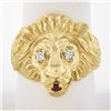 Image 1 : Mens 14k Yellow Gold.13 ctw Ruby Diamond Eyes Detailed Textured 3D Lion Head Rin