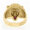 Image 7 : Mens 14k Yellow Gold.13 ctw Ruby Diamond Eyes Detailed Textured 3D Lion Head Rin