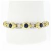 Image 1 : Vintage 18K & 14K TT Gold Round Bezel Sapphire & Baguette Diamond Link Bracelet