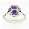 Image 7 : 14K White Gold 4.1 ctw Royal Purple Amethyst Solitaire w/ Round Diamond Halo Rin