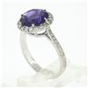 Image 9 : 14K White Gold 4.1 ctw Royal Purple Amethyst Solitaire w/ Round Diamond Halo Rin