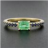 Image 7 : New 14k Gold Colombian Emerald & Sapphire Sideways Engagement Stack Band Ring
