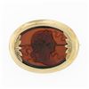 Image 1 : Antique 14K Yellow Gold Sideways Oval Carved Brown Glass Cameo Floral Pin Brooch