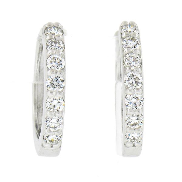 NEW 14k White Gold 0.28 ctw Pave Round Diamond 12.3mm Petite Huggie Hoop Earring