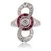 Image 1 : 0.28 ctw Diamond and 0.82 ctw Ruby Platinum Ring (1.13 ctw Diamonds)