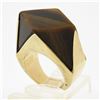 Image 9 : Vintage 14K Gold Large Polished Custom Cut Tiger's Eye Solitaire Geometric Ring