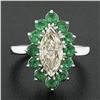 Image 2 : Platinum 2.30 ctw Marquise Light Yellow Diamond w/ Vivid Round Emerald Halo Ring