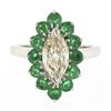 Image 4 : Platinum 2.30 ctw Marquise Light Yellow Diamond w/ Vivid Round Emerald Halo Ring
