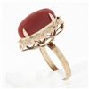 Image 7 : Vintage 18K Rosy Yellow Gold Oval Cabochon Cut Red Coral Textured Cocktail Ring