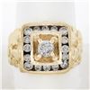 Image 1 : Men's Solid 14K Yellow Gold 1.26 ctw Diamond Solitaire & Halo Nugget Style Ring