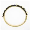 Image 6 : Vintage 14k Gold .18 ctw Diamond Black Enamel Engraved Hinged Open Bangle Bracel