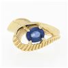 Image 4 : 14k Gold 0.80 ctw Oval Sapphire Solitaire Polished Grooved Open Loop Bypass Ring
