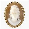 Image 1 : Vintage 14k Gold Unique Domed 3D Carved Shell Cameo Twisted Wire Brooch Pendant