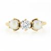 Image 4 : Antique 14k Yellow Gold 0.37 ctw Old European Diamond w/ 4.5mm Pearl Accents Rin